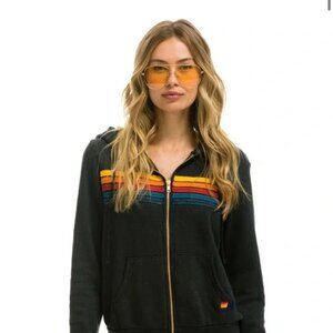 AVIATOR NATION 5 Stripe Hoodie Sweatshirt in Charcoal Extra Large